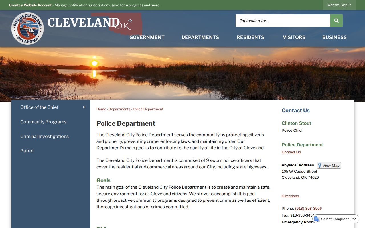 Cleveland Police Department booking-record source in Pawnee County, Oklahoma
